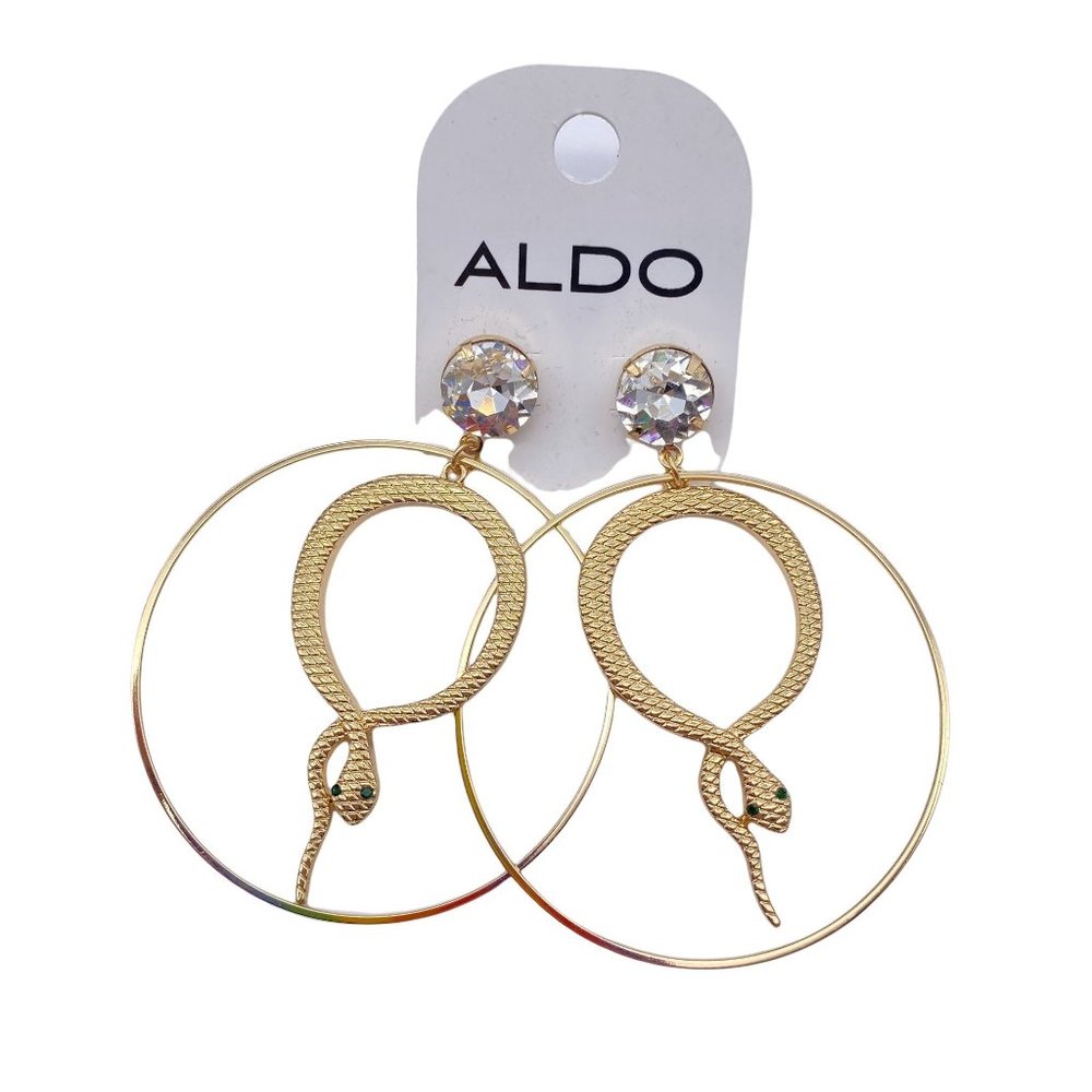 Aldo gold tone hoop with dangling snake earrings cleopatra halloween